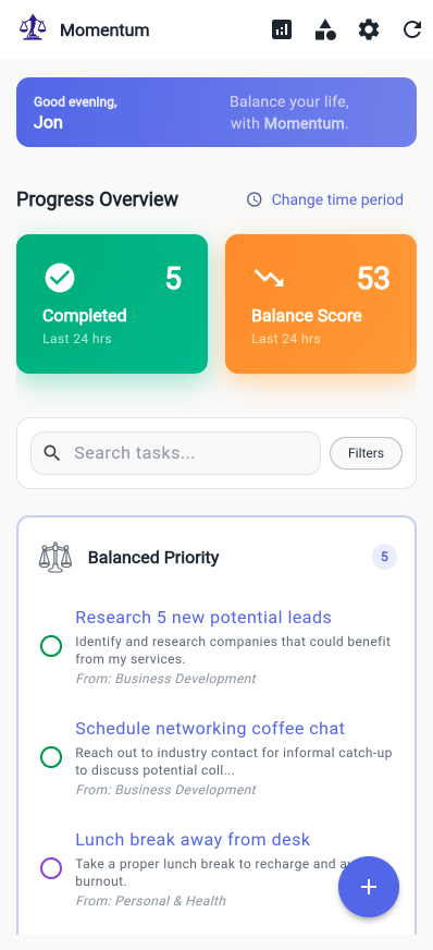 Momentum App Dashboard